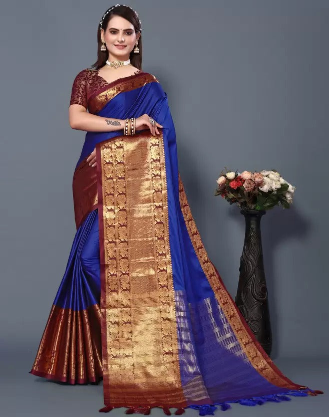 Fiza RoyalBlue Cotton Silk Saree