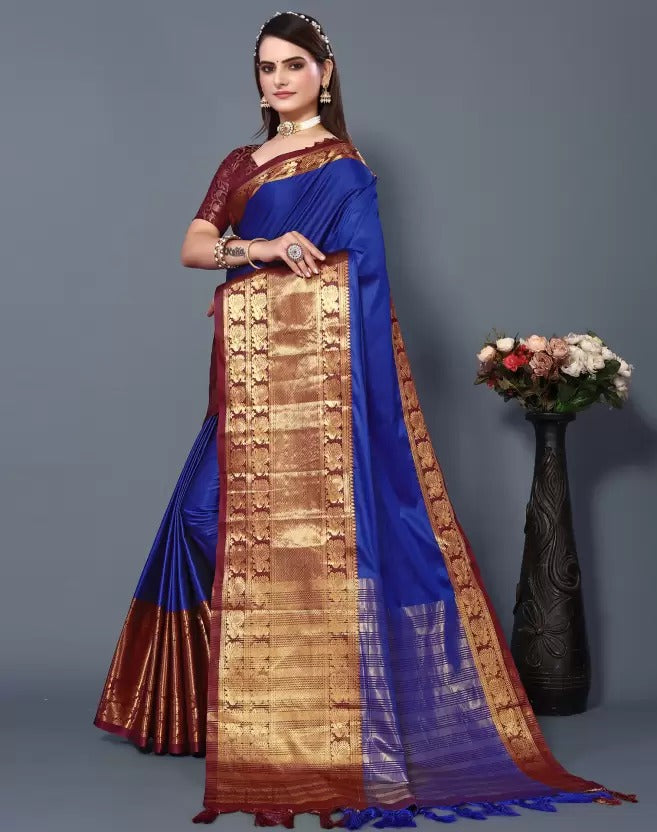 Fiza RoyalBlue Cotton Silk Saree