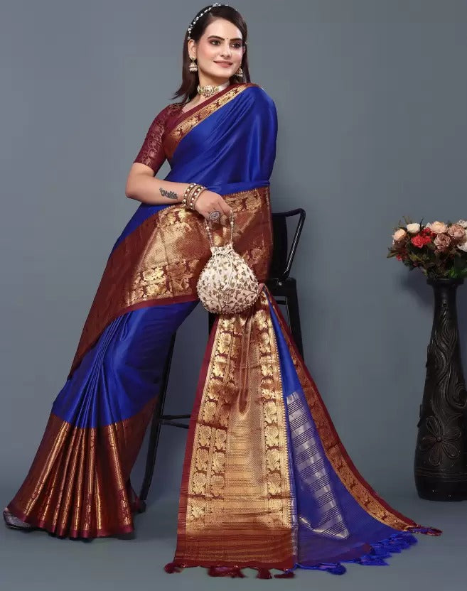 Fiza RoyalBlue Cotton Silk Saree