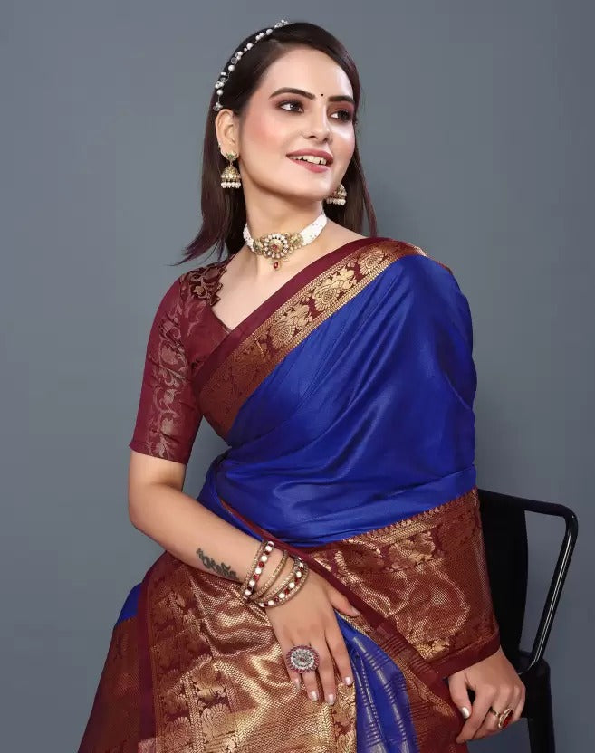 Fiza RoyalBlue Cotton Silk Saree