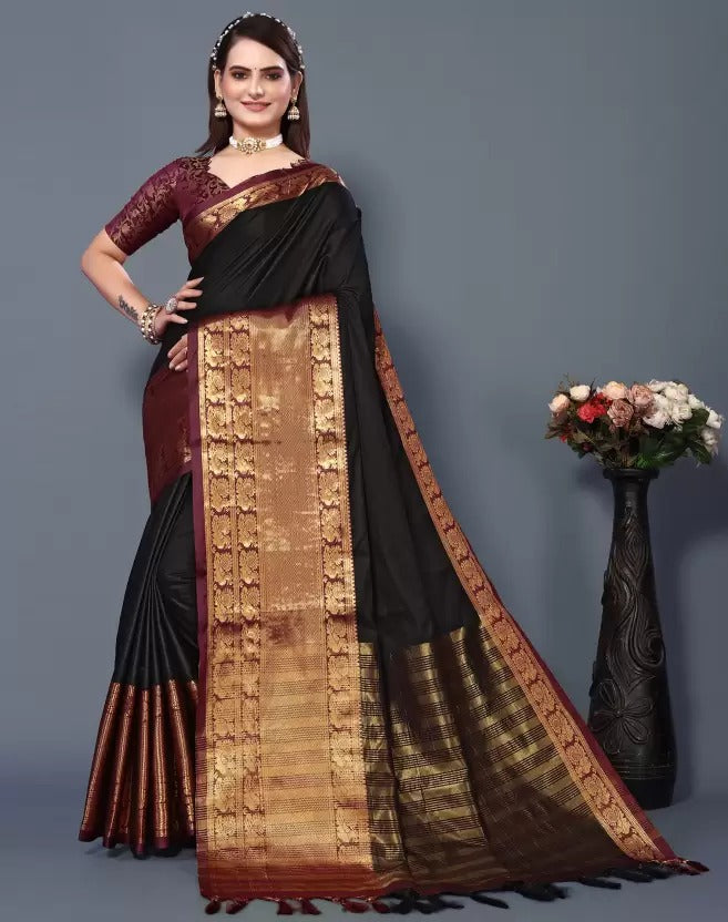 Fiza Black Cotton Silk Saree