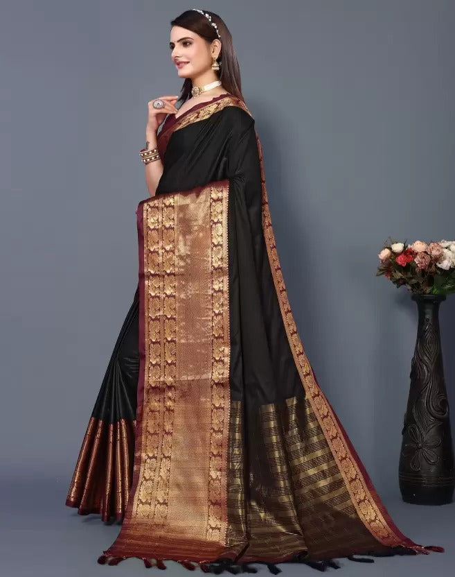 Fiza Black Cotton Silk Saree