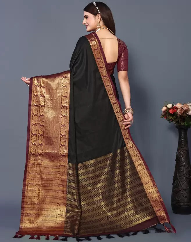 Fiza Black Cotton Silk Saree