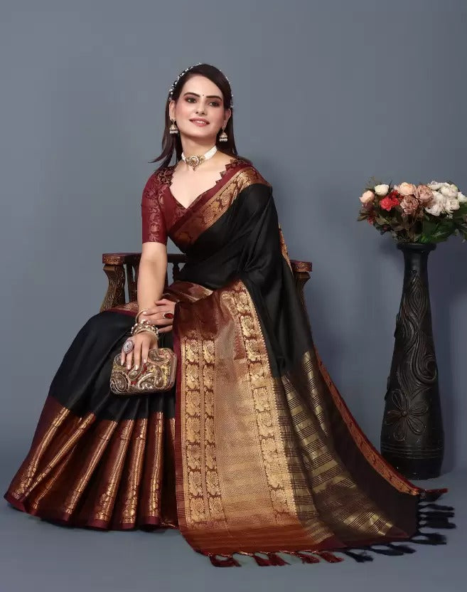 Fiza Black Cotton Silk Saree