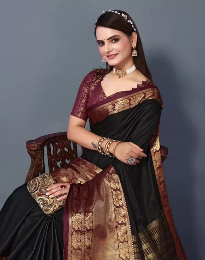 Fiza Black Cotton Silk Saree