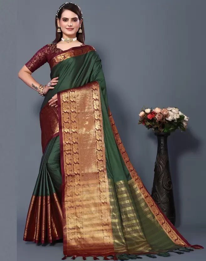 Fiza Green Cotton Silk Saree