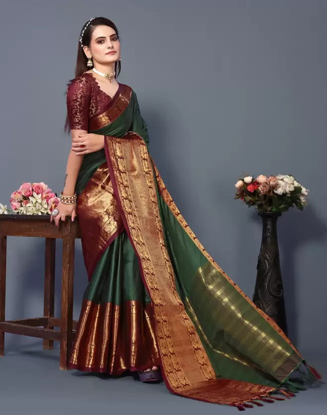 Fiza Green Cotton Silk Saree