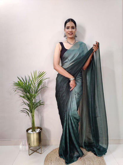 1 MIN Ready To Wear Dark Green Shade Saree – Green Cherry