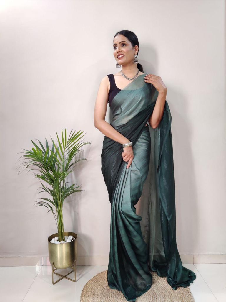 1 MIN Ready To Wear Dark Green Shade Saree – Green Cherry