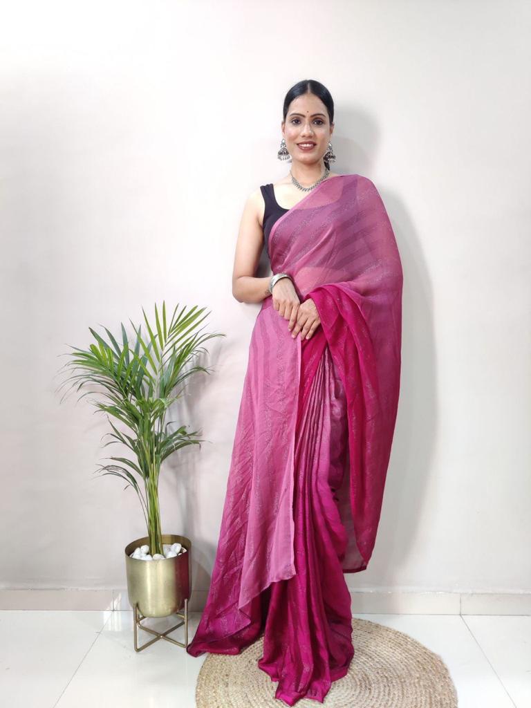 1 MIN Ready To Wear Pink Shade Saree – Pink Cherry