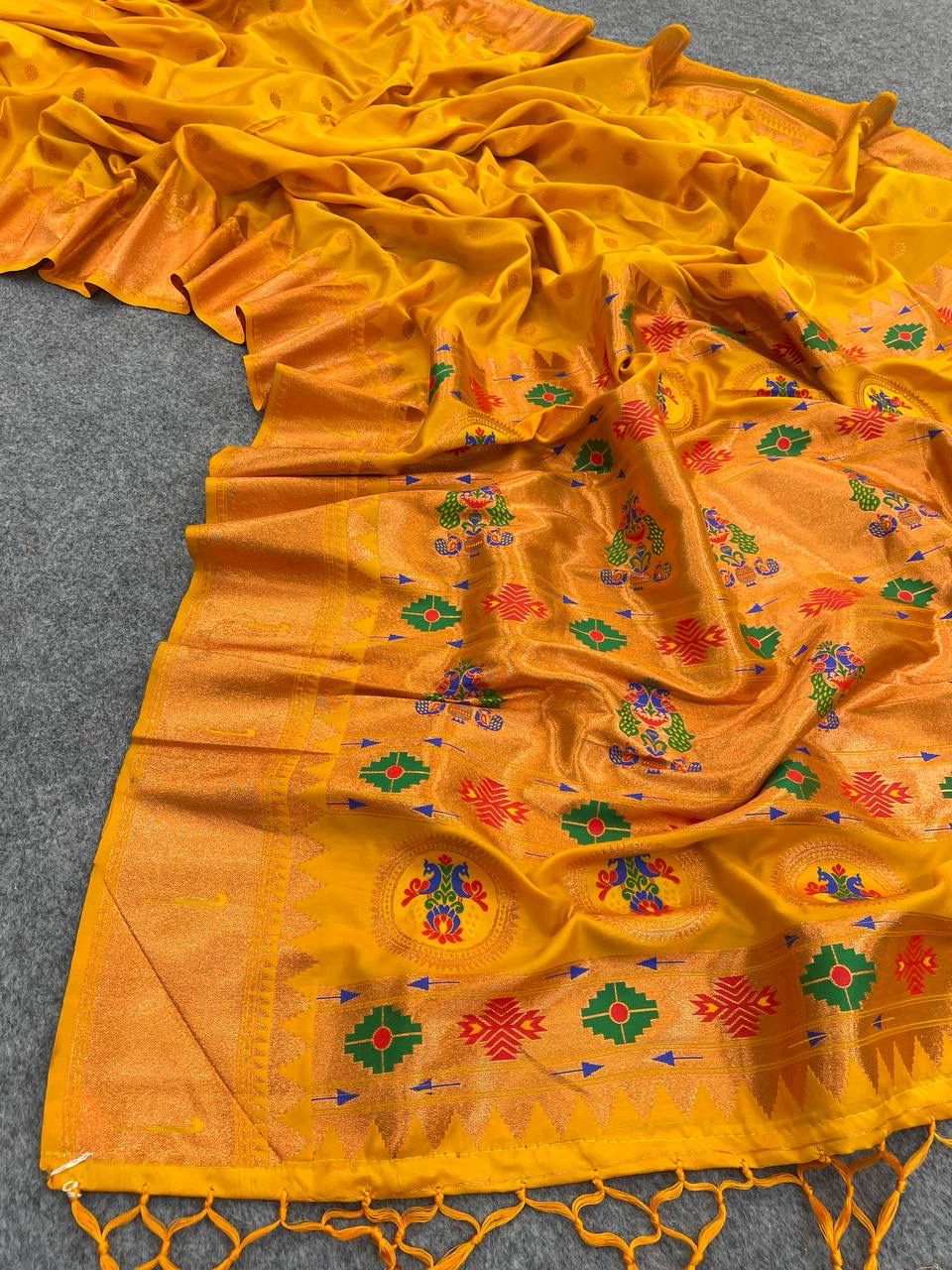 Aaru Yellow Banarasi Satin Silk Saree