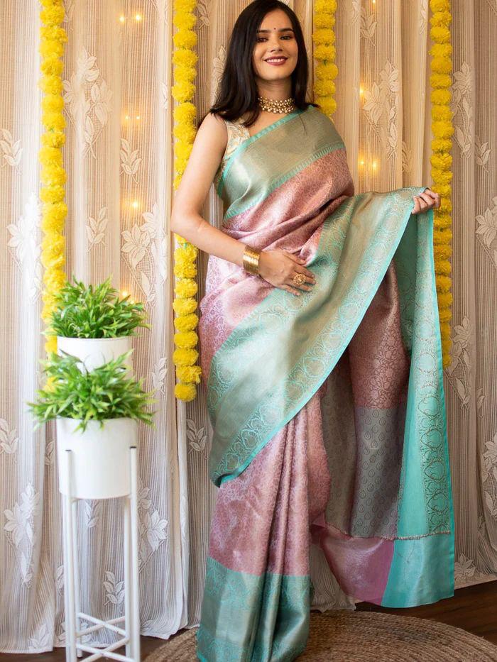 Pink Pari Banarasi Silk Saree WIth Fabulouse Blouse Piece