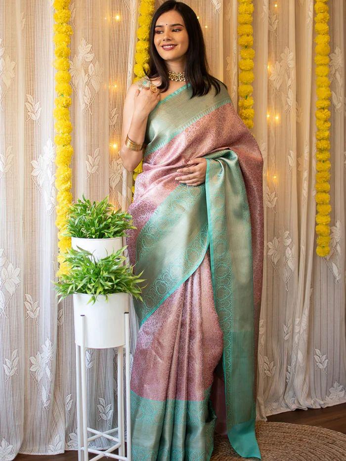 Pink Pari Banarasi Silk Saree WIth Fabulouse Blouse Piece