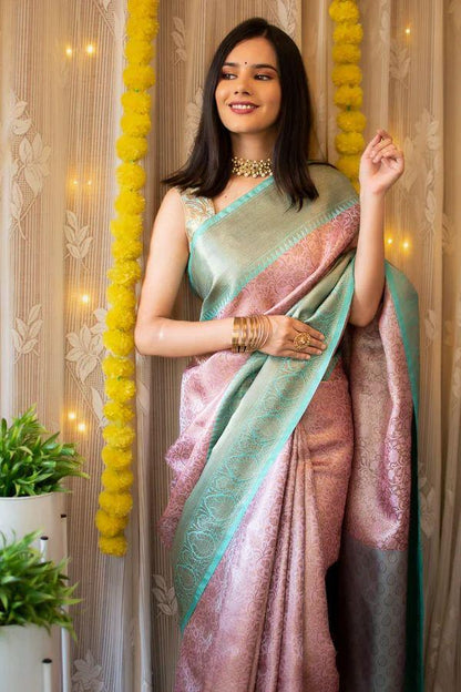 Pink Pari Banarasi Silk Saree WIth Fabulouse Blouse Piece