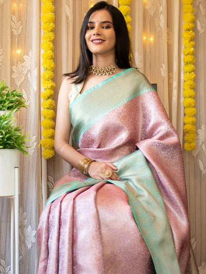 Pink Pari Banarasi Silk Saree WIth Fabulouse Blouse Piece