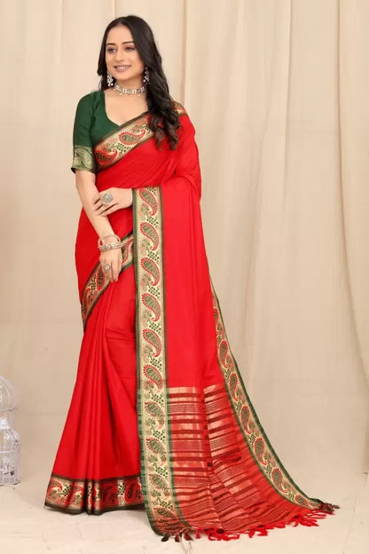 Hiya Red Cotton Silk Saree