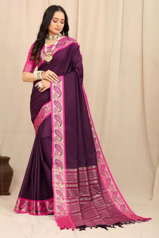 Hiya Purple Cotton Silk Saree