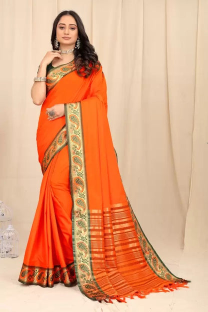 Hiya Orange Cotton Silk Saree