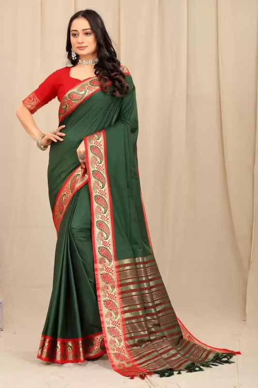 Hiya Darkgreen Cotton Silk Saree