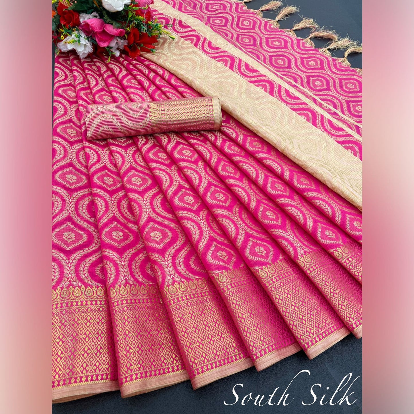 Pooja Pink South Silk Saree