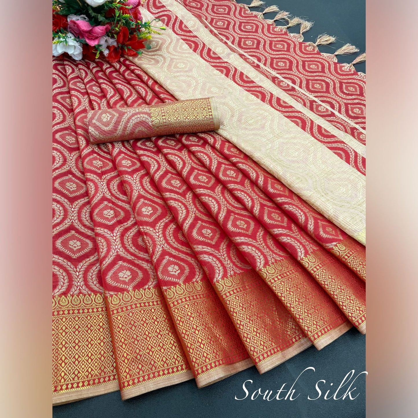 Pooja Red South Silk Saree