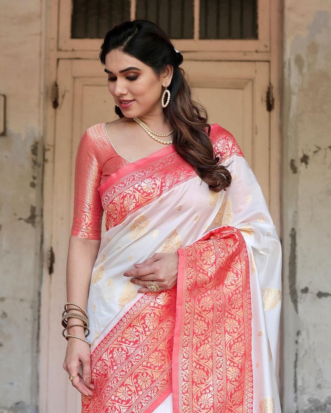 Geeta White Banarasi Silk Saree