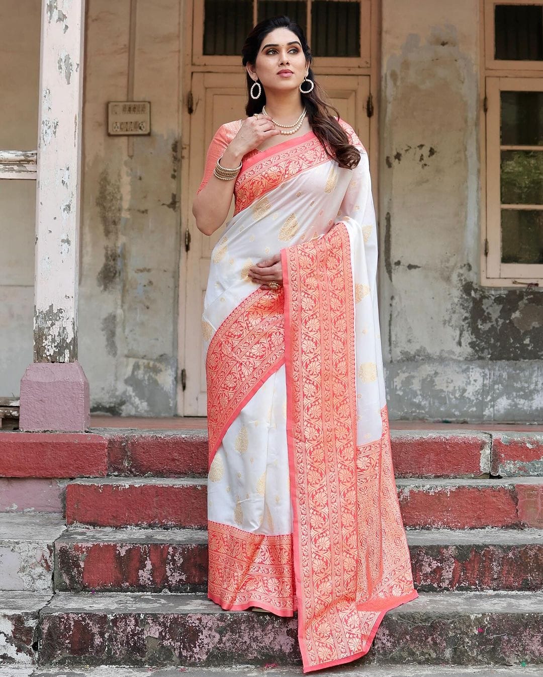 Geeta White Banarasi Silk Saree