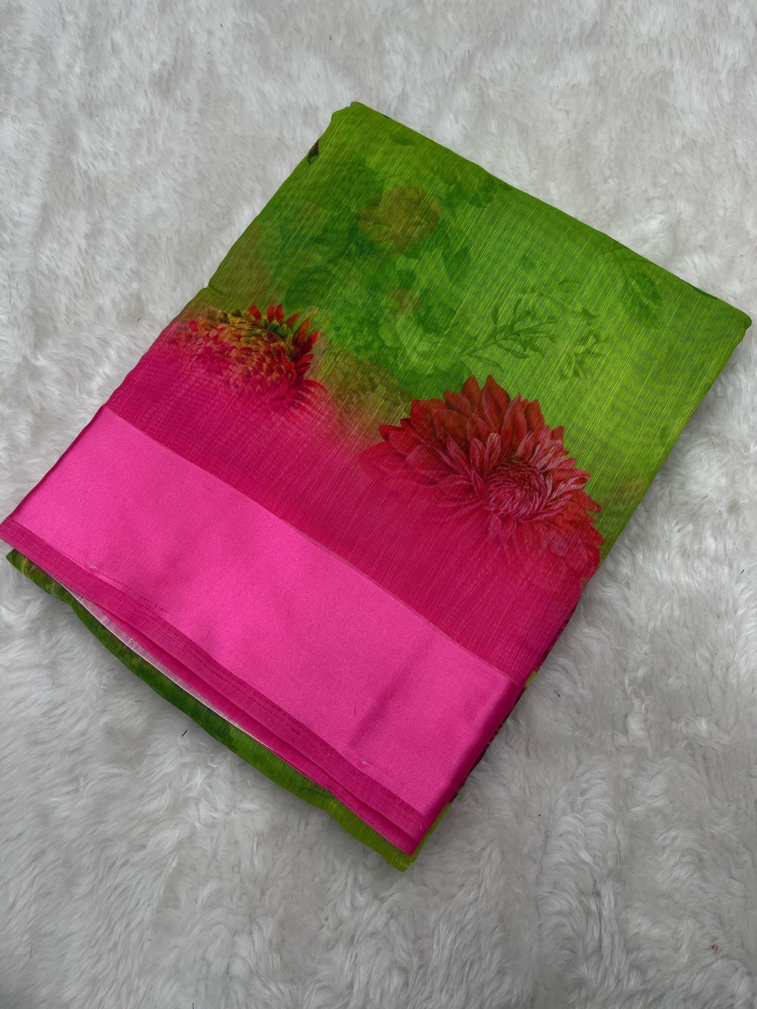 Siya Green-Pink Linen Digital Printed Saree