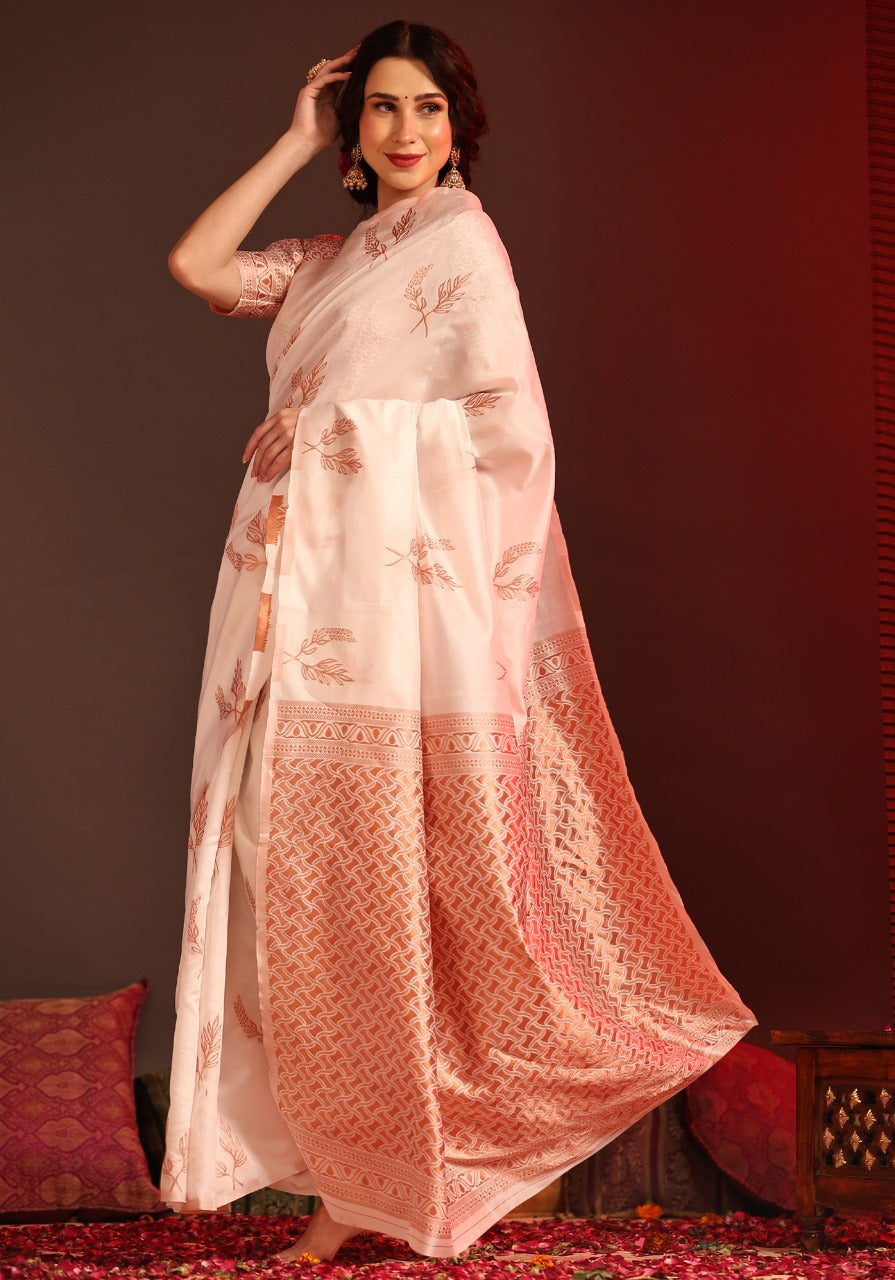 Jeel OffWhite Soft Silk Saree