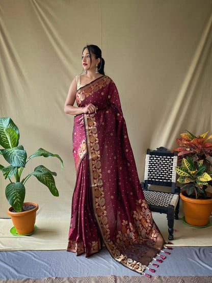 Aarti Maroon Banarasi Saree