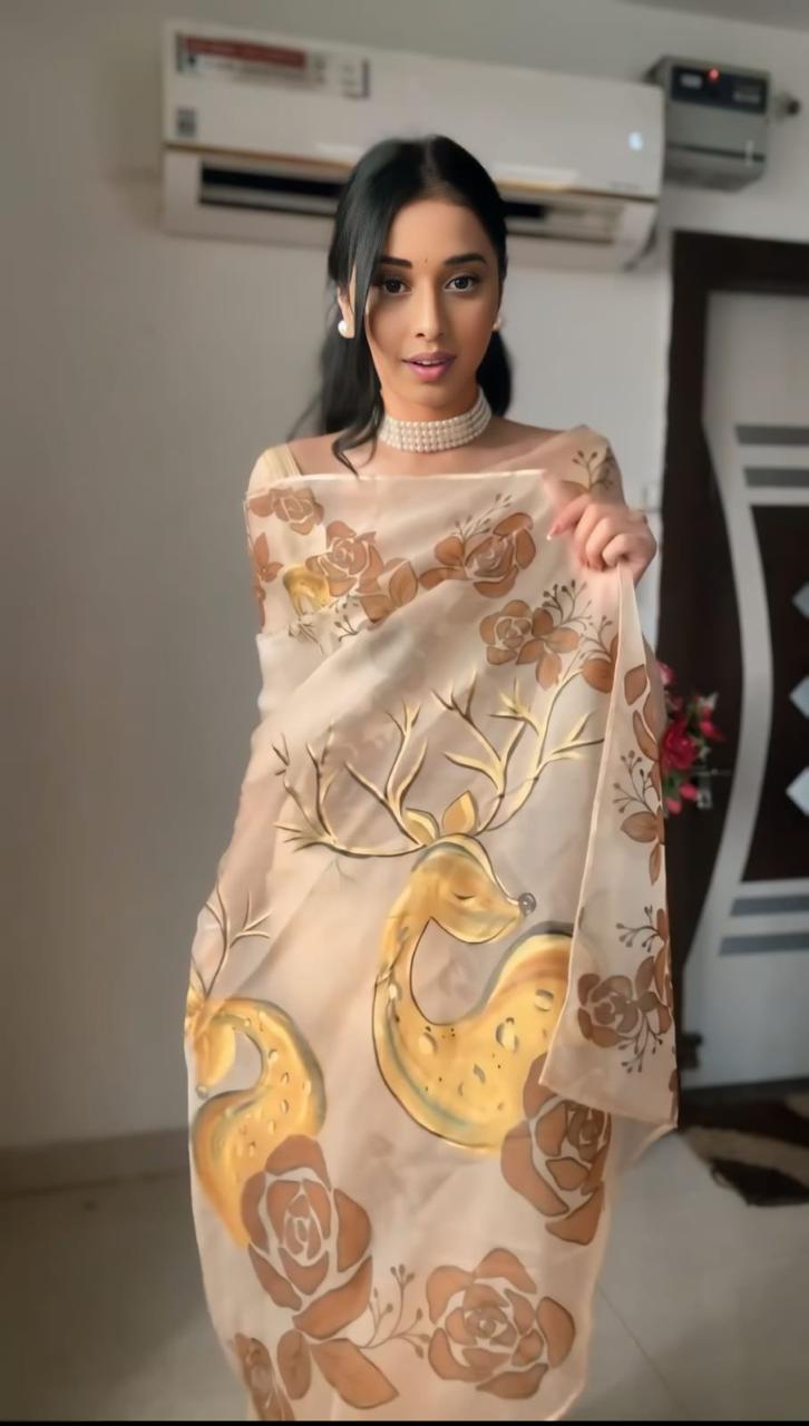 Evelyn GoldenDeer 1-Minute Ready To Wear Premium Organza Silk Print Saree