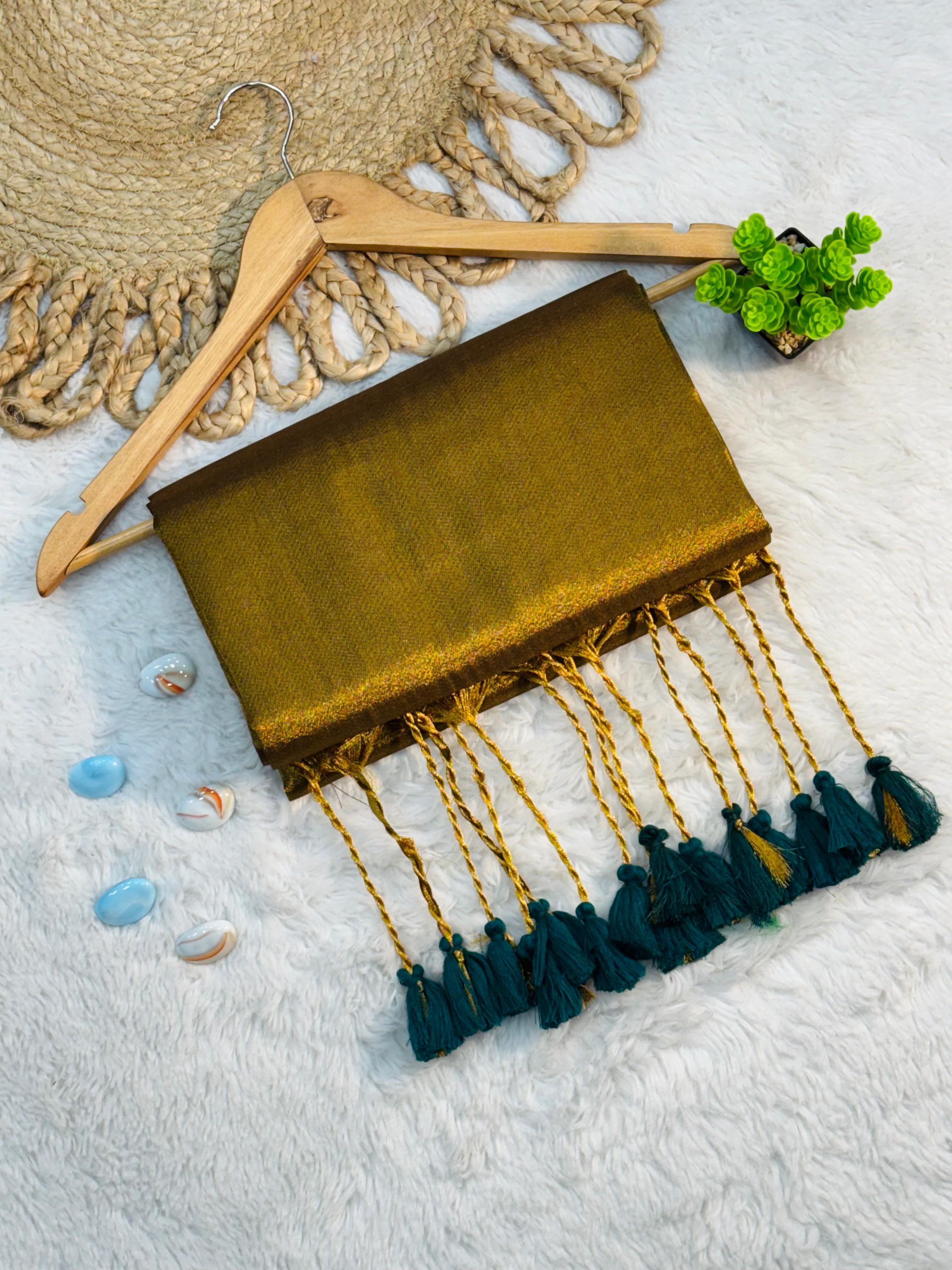 Gold Cotton Silk Dupatta with Rama Tassels