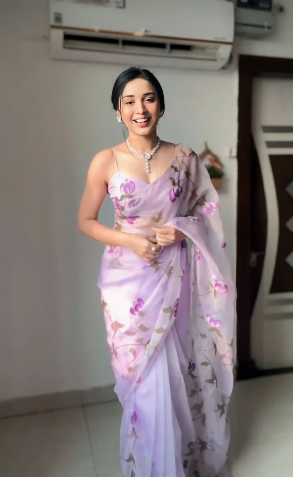 Veira Lilac Organza Saree with Embroidered Floral Touch