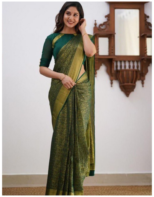 Zoya Dark Green Soft Silk Saree