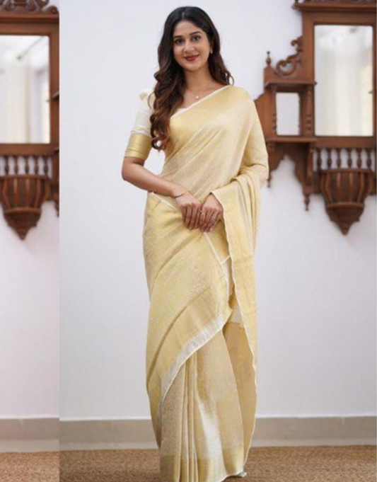 Zoya Off White Soft Silk Saree