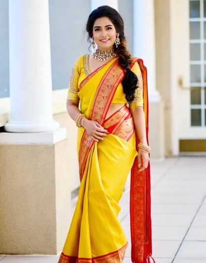 Mahira Yellow Kanchipuram saree