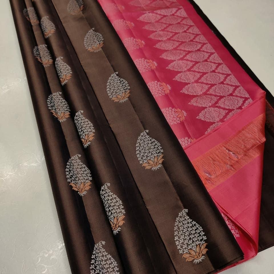 Jinita Brown Soft Silk Saree