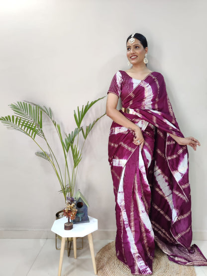 1 MIN Ready To Wear Sibori  WIne Viscose Saree