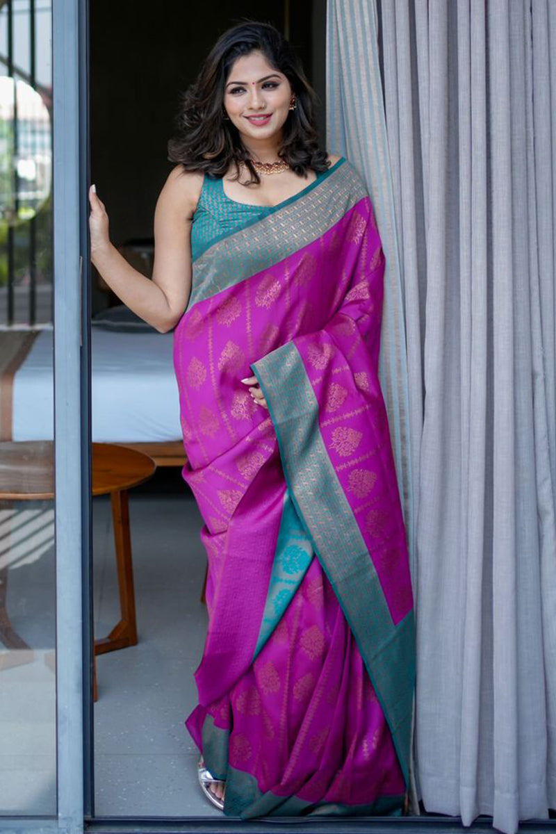 Incredible Purple Soft Banarasi Silk Saree WIth Attached Blouse Piece