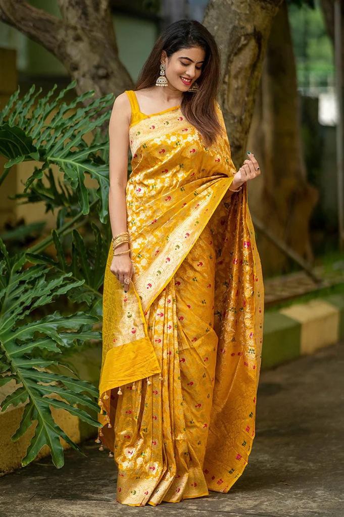 Minny Yellow Soft Silk Saree With  Blouse Piece