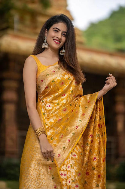 Minny Yellow Soft Silk Saree With  Blouse Piece