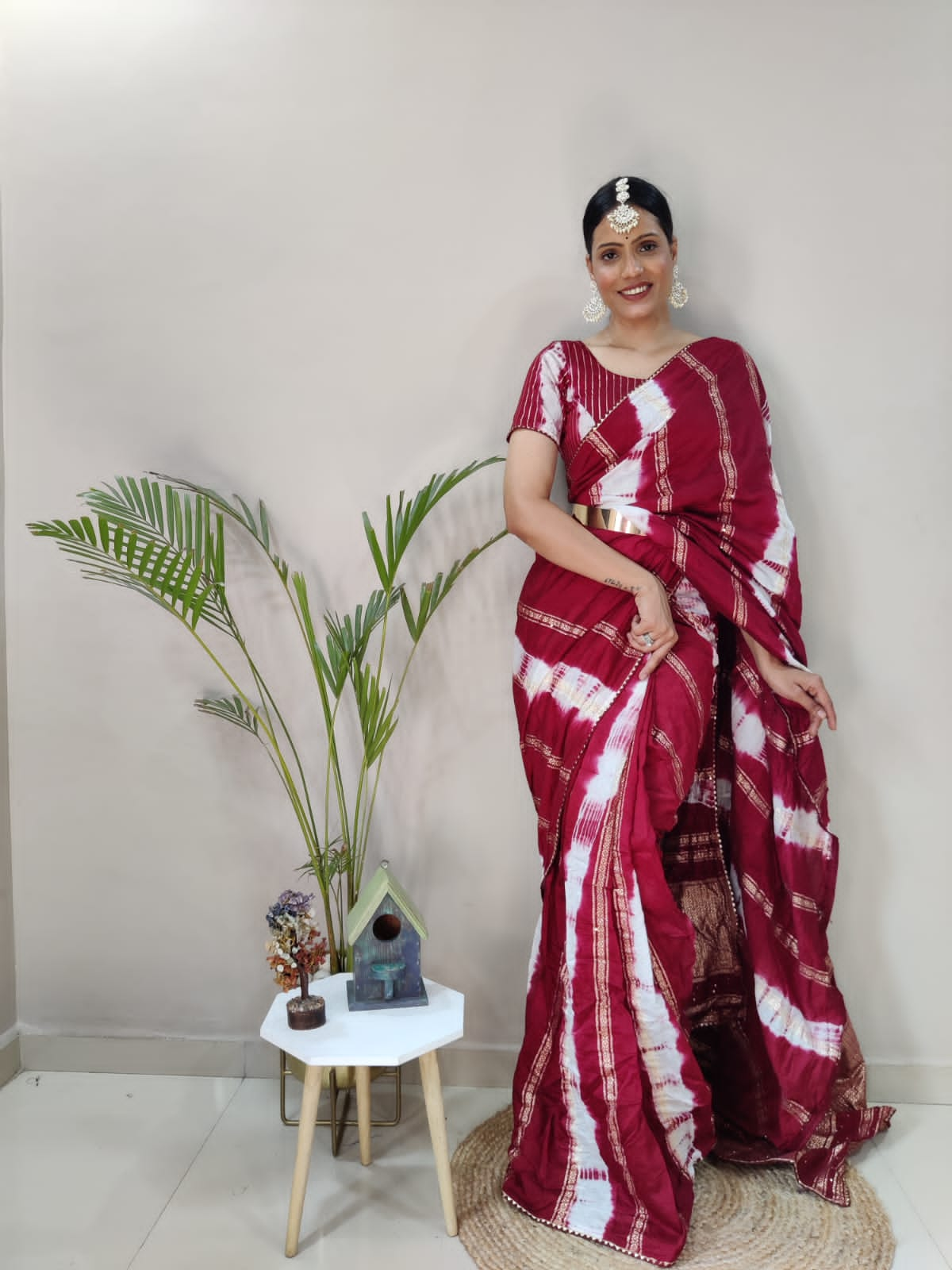 1 MIN Ready to wear in Pure Viscos-Jari RED Saree -Sanskar