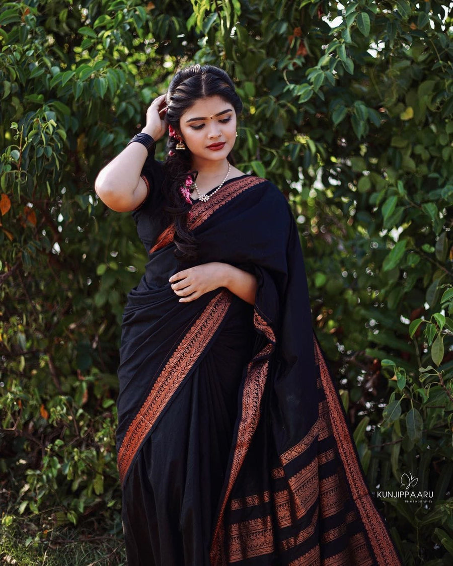 Exquisite Black-Bronze Banarasi Silk Saree with Jacquard Detailing-BHAVNA