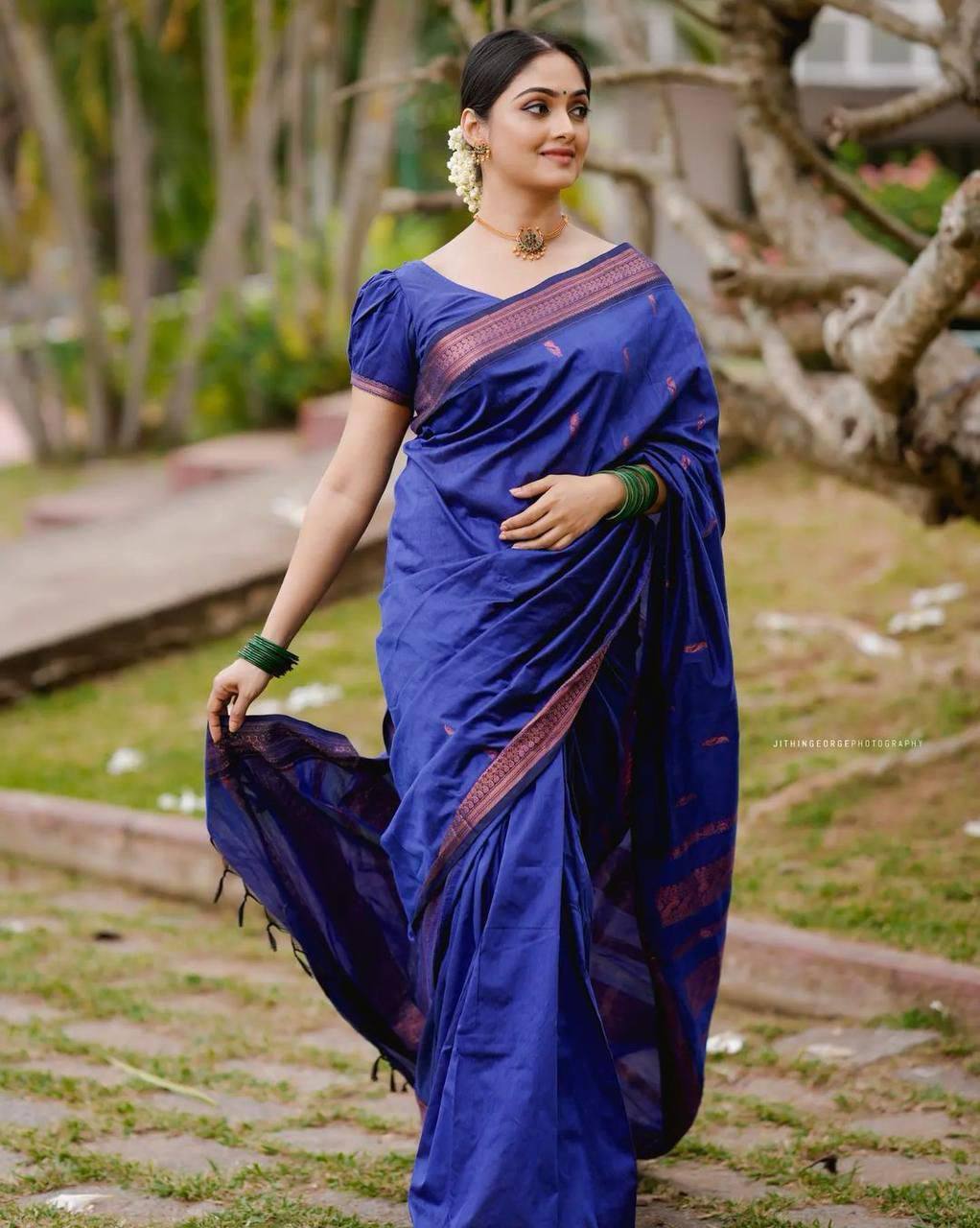 Majestic Royal Blue Banarasi Silk Saree with Rich Jacquard Design-BHAVNA