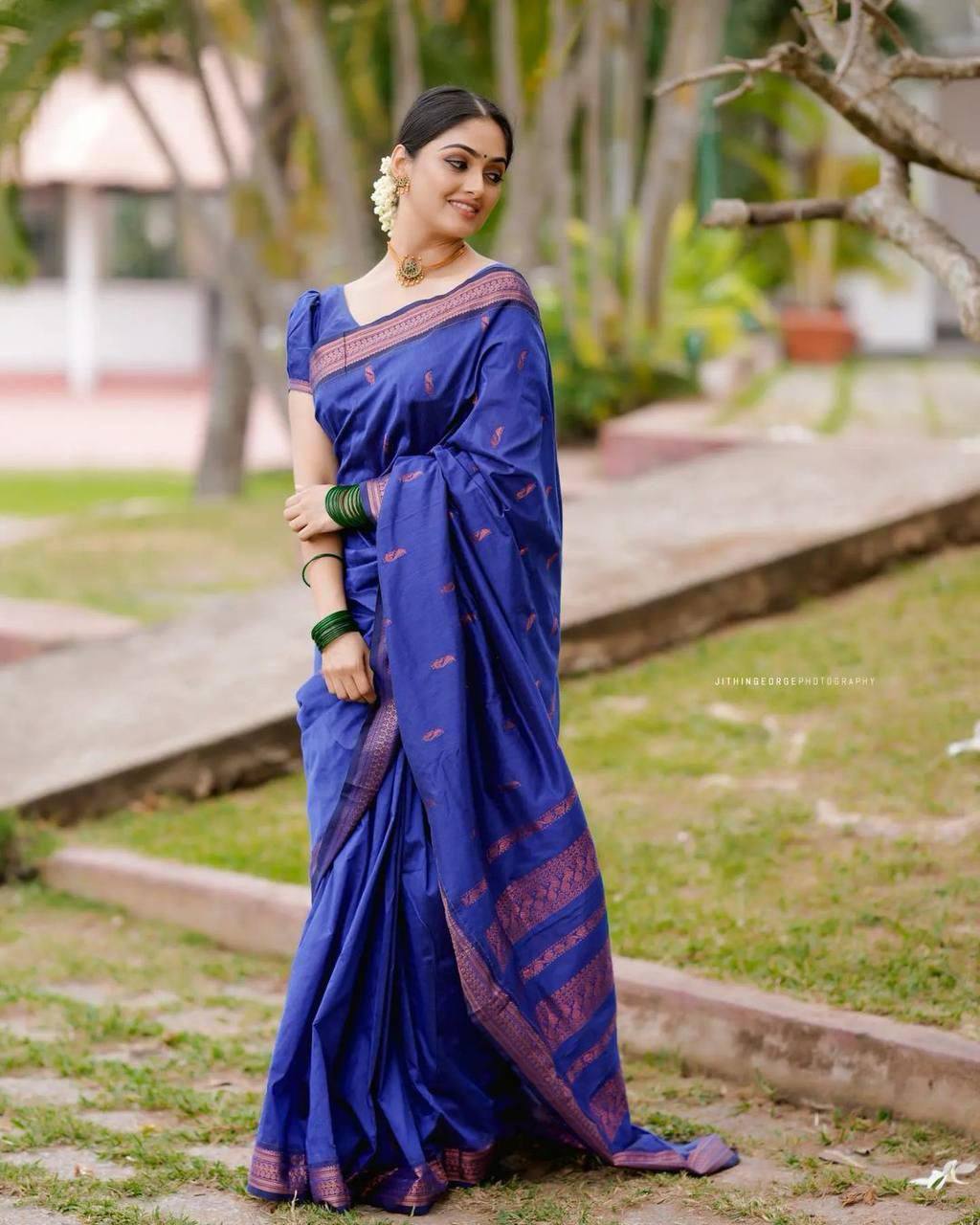 Majestic Royal Blue Banarasi Silk Saree with Rich Jacquard Design-BHAVNA