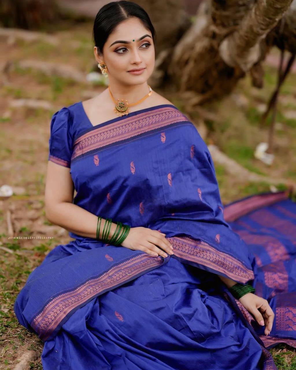 Majestic Royal Blue Banarasi Silk Saree with Rich Jacquard Design-BHAVNA