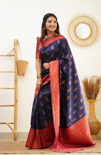 Arisoma Blue  Soft Silk Saree With Imaginative Blouse Piece Attached