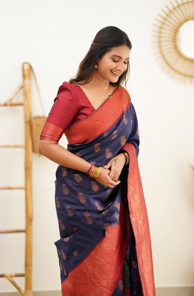 Arisoma Blue  Soft Silk Saree With Imaginative Blouse Piece Attached