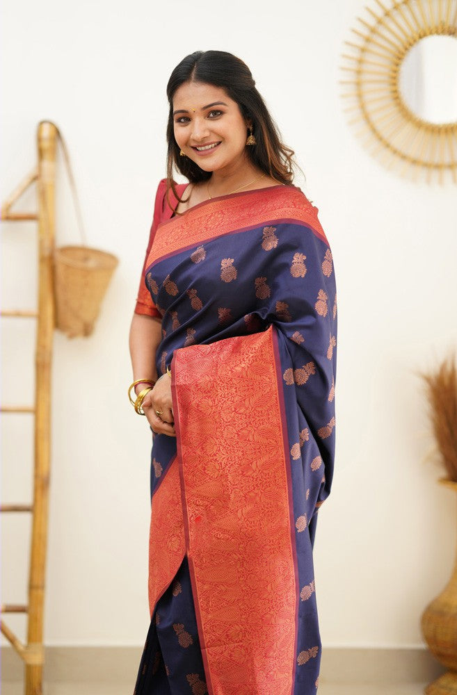 Arisoma Blue  Soft Silk Saree With Imaginative Blouse Piece Attached