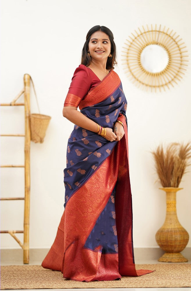 Arisoma Blue  Soft Silk Saree With Imaginative Blouse Piece Attached